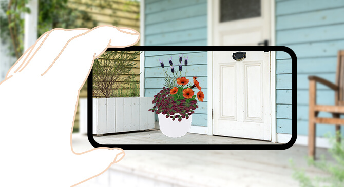 スマートフォンでビューティカルの鉢植えをシミュレーション表示するイメージ画像