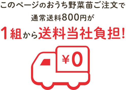 このページのおうち野菜苗ご注文で、通常送料800円が1組から送料当社負担！